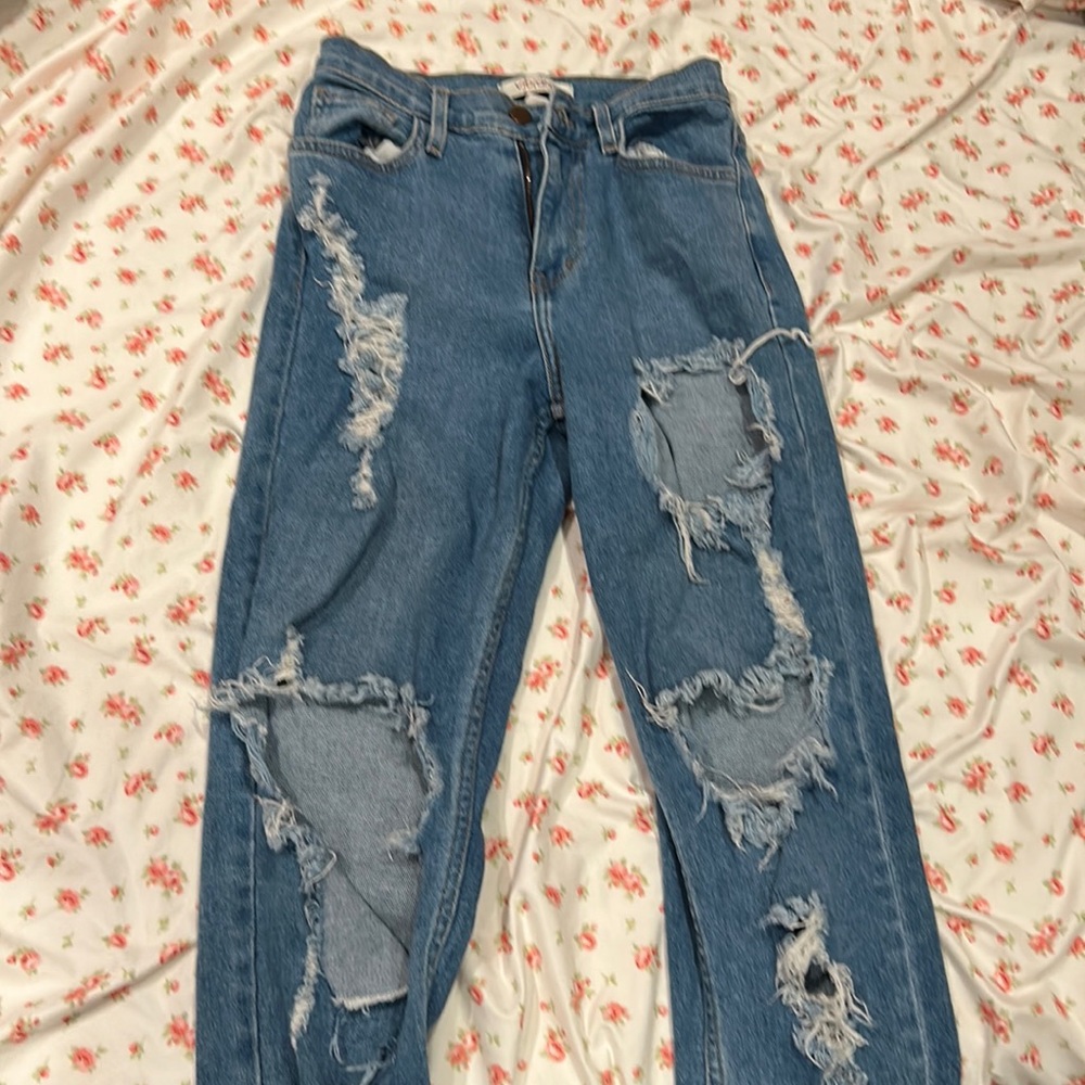 dark wash distressed jeans